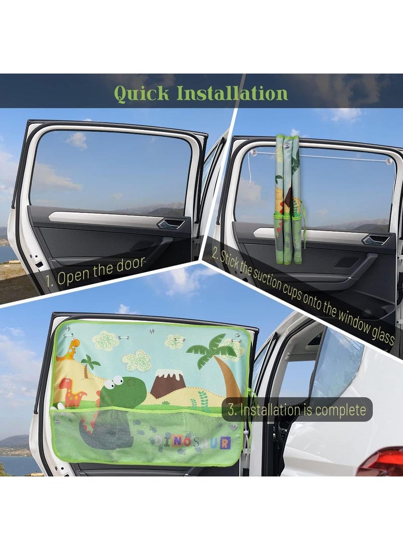 Y&D 20*27.5Inch Blackout Car Window Shade for Baby – Car Side Window Sunshade Curtains with 7 Suction Cups & Storage Pocket – Cute Cartoon Pattern UV Sun Heat Glare Protection for SUV Sedan Camping (Dinosaur) - Image 5