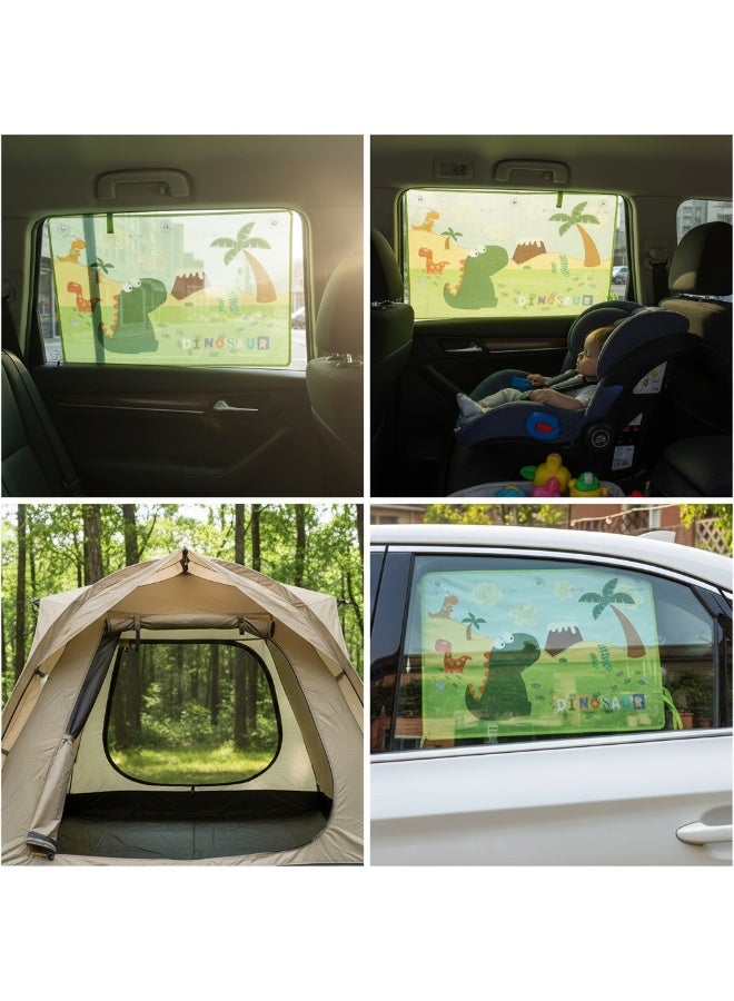 Y&D 20*27.5Inch Blackout Car Window Shade for Baby – Car Side Window Sunshade Curtains with 7 Suction Cups & Storage Pocket – Cute Cartoon Pattern UV Sun Heat Glare Protection for SUV Sedan Camping (Dinosaur) - Image 1