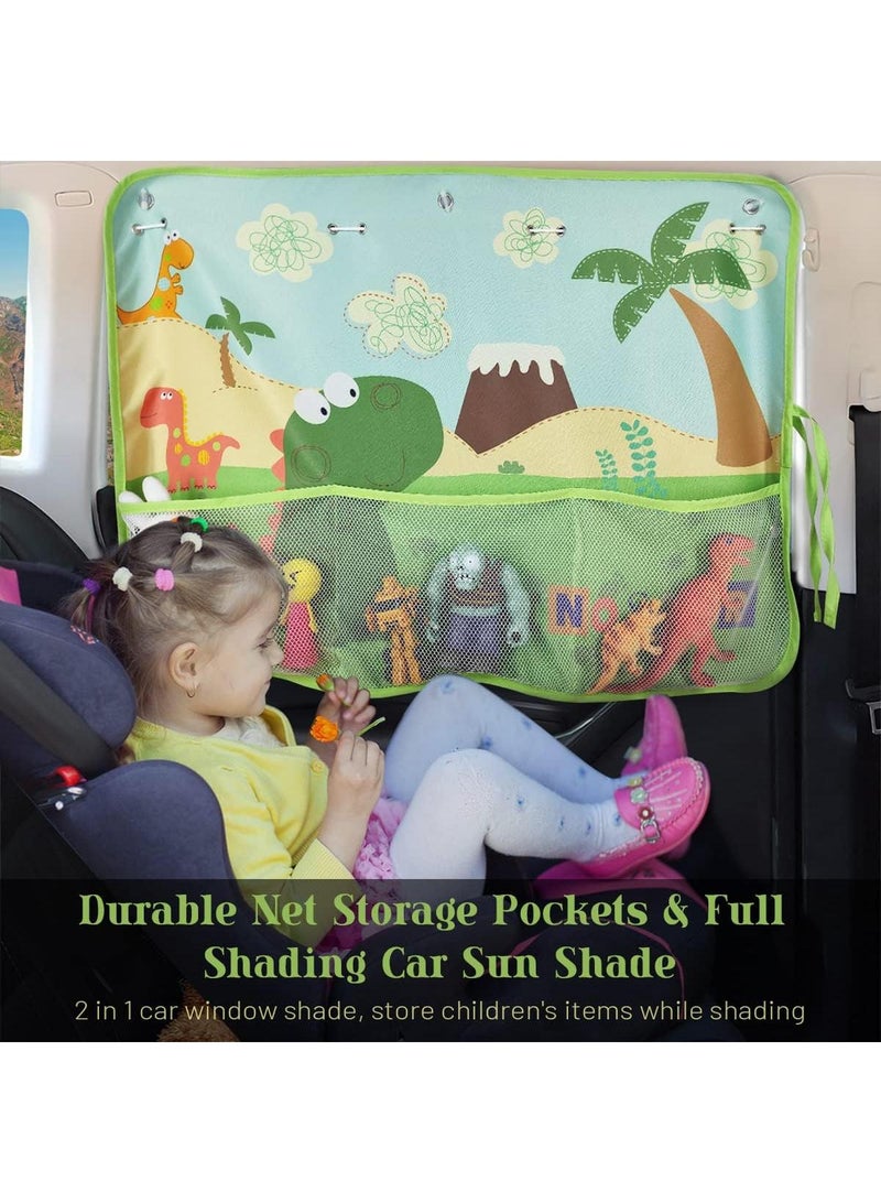 Y&D 20*27.5Inch Blackout Car Window Shade for Baby – Car Side Window Sunshade Curtains with 7 Suction Cups & Storage Pocket – Cute Cartoon Pattern UV Sun Heat Glare Protection for SUV Sedan Camping (Dinosaur) - Image 3