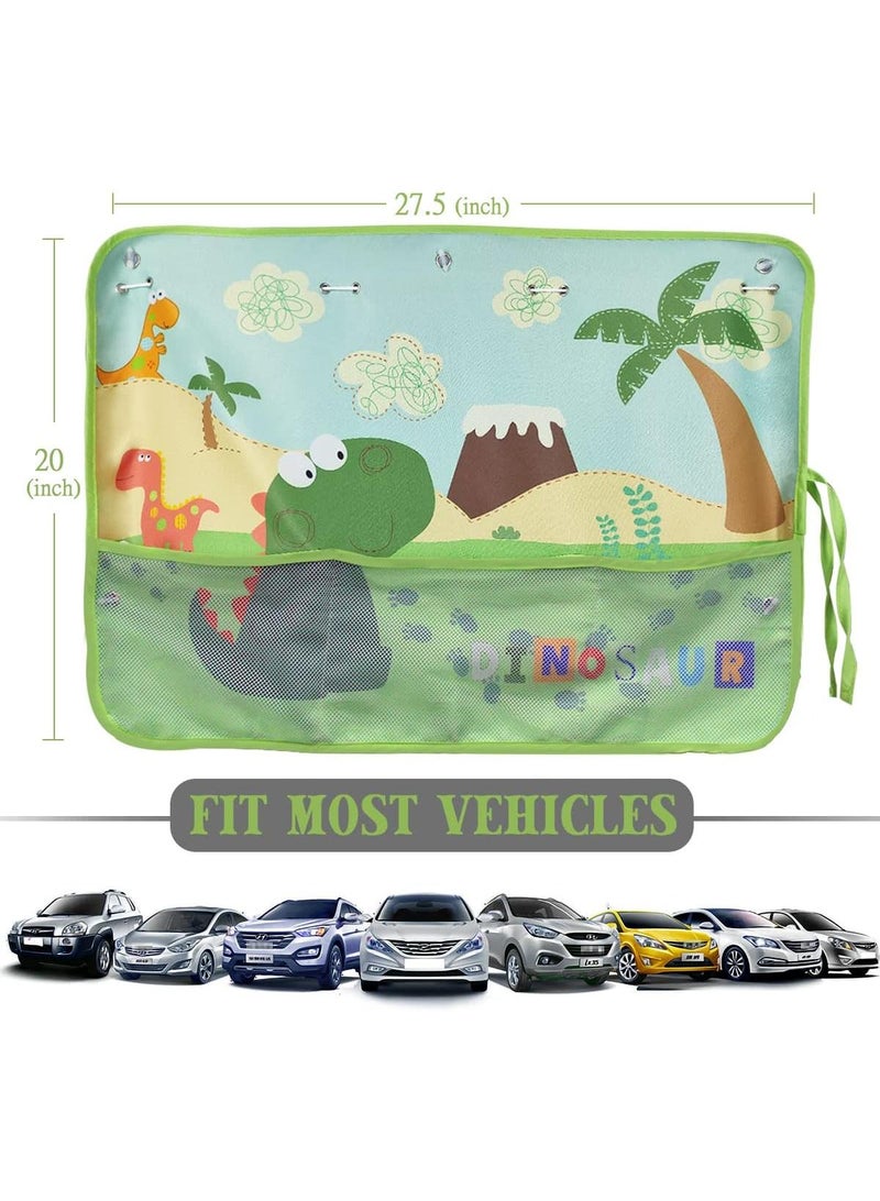 Y&D 20*27.5Inch Blackout Car Window Shade for Baby – Car Side Window Sunshade Curtains with 7 Suction Cups & Storage Pocket – Cute Cartoon Pattern UV Sun Heat Glare Protection for SUV Sedan Camping (Dinosaur) - Image 5