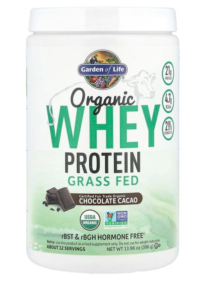 Garden of Life Organic Whey Protein Grass-Fed Chocolate Cacao 13.96 oz (396 g) 