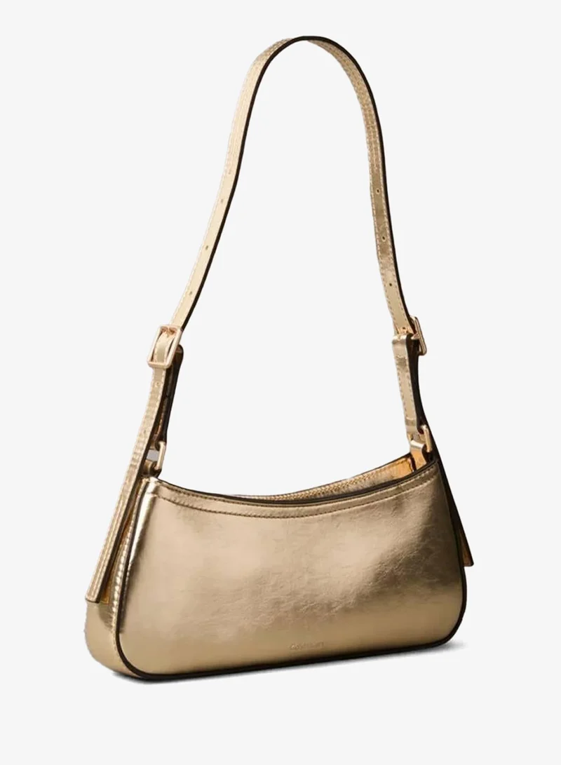 Calvin Klein GOLD METALLIC Monogram Metallic Small Shoulder Bag for Women | Best Price UAE