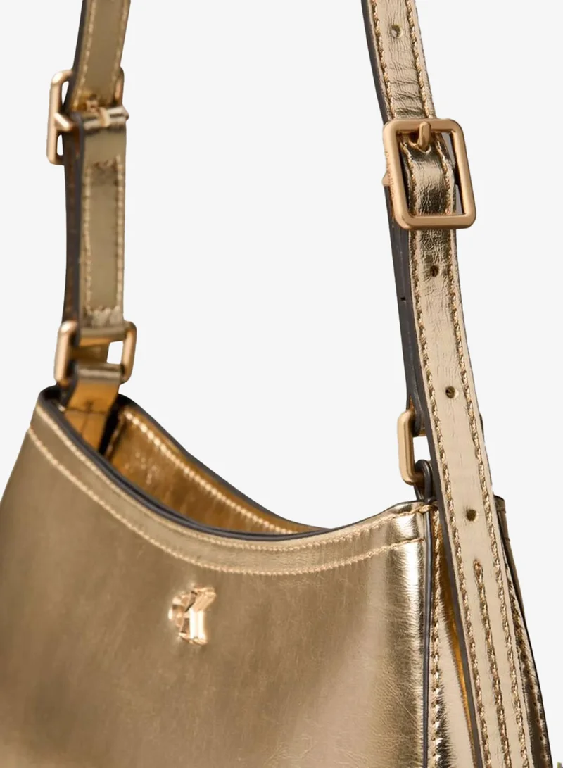 Calvin Klein GOLD METALLIC Monogram Metallic Small Shoulder Bag for Women | Best Price UAE