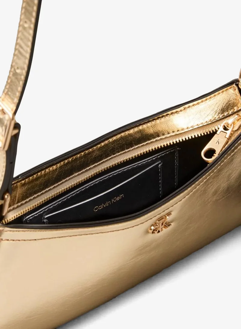 Calvin Klein GOLD METALLIC Monogram Metallic Small Shoulder Bag for Women | Best Price UAE