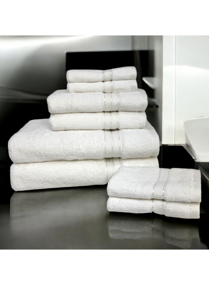 كاسينو Kassino 8 Piece Towels Set - 100% Combed Cotton Includes 2 Bath, 2 Hand & 4 Face Towels, Soft & Quick-Dry, Highly Absorbent, Double Stitched Hotel Towels Quality | White - Image 2