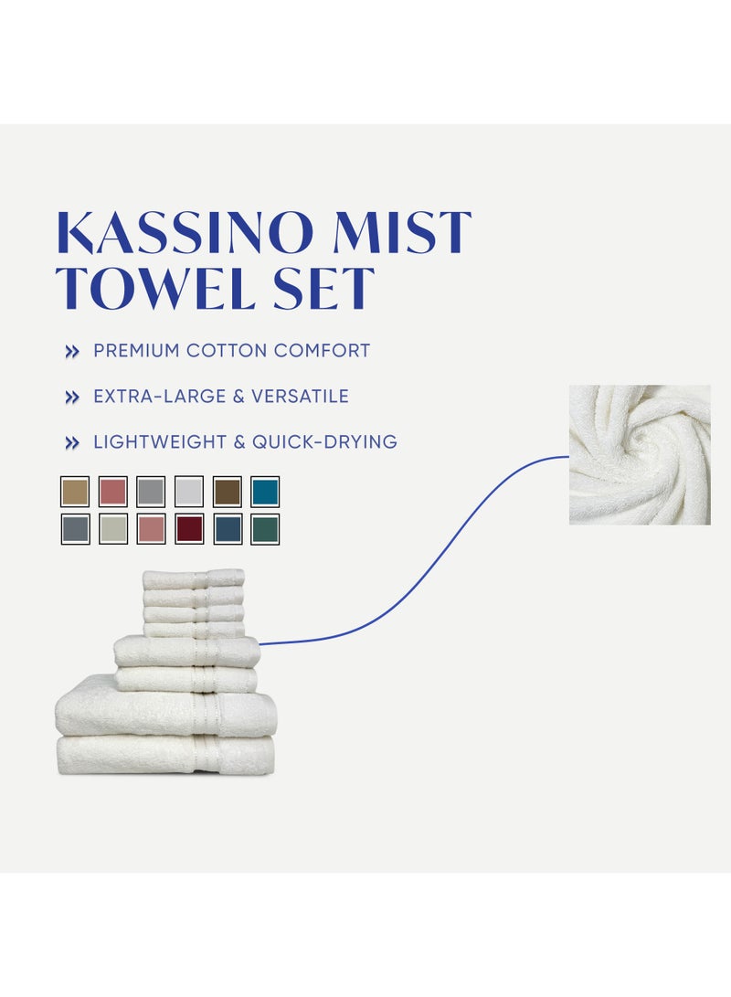 كاسينو Kassino 8 Piece Towels Set - 100% Combed Cotton Includes 2 Bath, 2 Hand & 4 Face Towels, Soft & Quick-Dry, Highly Absorbent, Double Stitched Hotel Towels Quality | White - Image 3