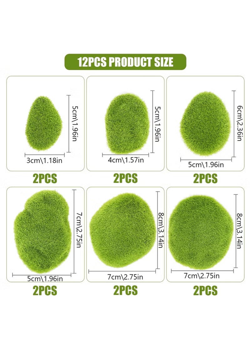 لياوسيسي صخور مغطاة بالطحالب الصناعية صغيرة، حجر اصطناعي مغطى بالطحلب الأخضر، 12 قطعة، 6 أحجام، كرات طحلب أخضر، ديكور طحلب صناعي للترتيبات الزهرية والحدائق الخيالية والأشغال اليدوية - Image 2