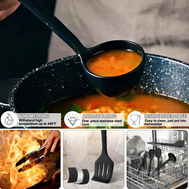 Umite Chef Silicone Kitchen Utensils Set, Umite Chef 22Pcs Cooking Utensils Spatula Set, Heat Resistant Non-Stick Silicone, Dishwasher Safe Cooking Gadgets Tools Set(Black) - Image 4