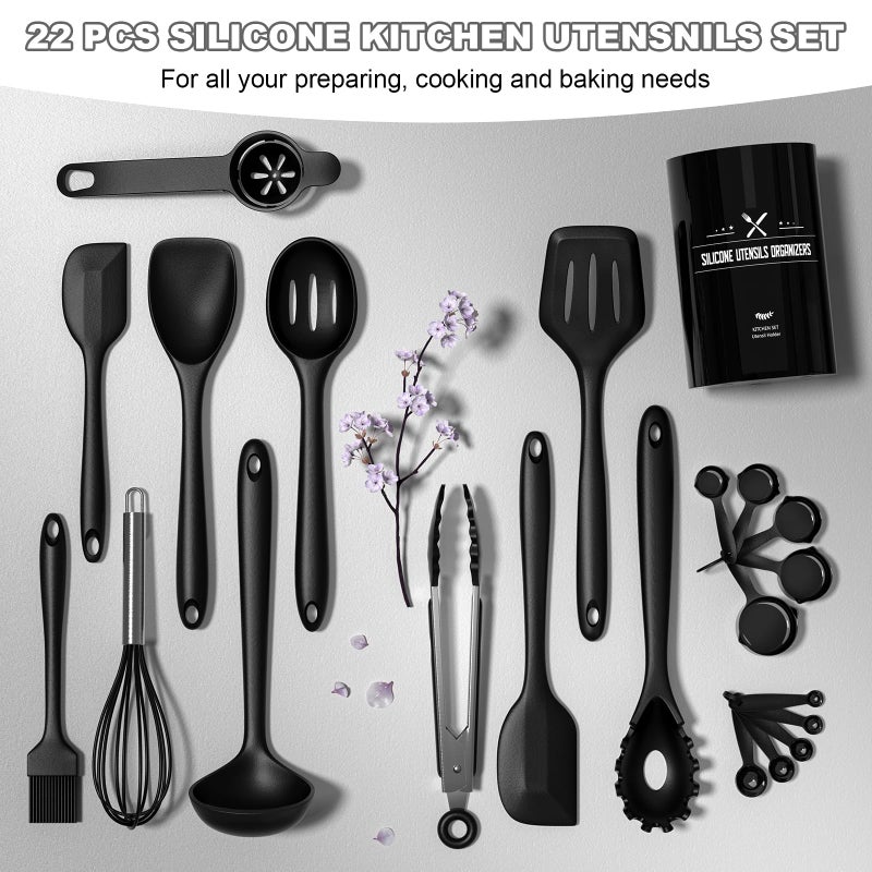 Umite Chef Silicone Kitchen Utensils Set, Umite Chef 22Pcs Cooking Utensils Spatula Set, Heat Resistant Non-Stick Silicone, Dishwasher Safe Cooking Gadgets Tools Set(Black) - Image 5
