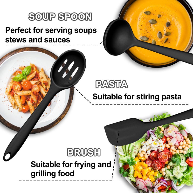 Umite Chef Silicone Kitchen Utensils Set, Umite Chef 22Pcs Cooking Utensils Spatula Set, Heat Resistant Non-Stick Silicone, Dishwasher Safe Cooking Gadgets Tools Set(Black) - Image 3