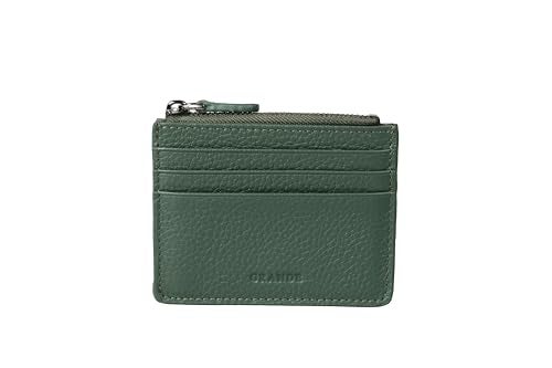 grande 3603 Genuine Leather Card Holder For Women and Men Slim Minimalist Small Zipper Wallet FOREST GREEN - Image 1