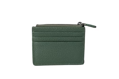 grande 3603 Genuine Leather Card Holder For Women and Men Slim Minimalist Small Zipper Wallet FOREST GREEN - Image 3