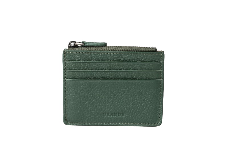 grande 3603 Genuine Leather Card Holder For Women and Men Slim Minimalist Small Zipper Wallet FOREST GREEN - Image 2