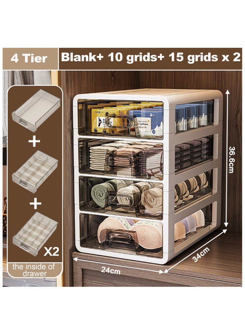 Vparty Underwear Organizer Drawer, 4 Tiers Underwear Storage Drawer, Stackable Closet Organizers and Storage Box for Bras, Socks, Scarves, Ties, Belt (4 Tier- 1 grid+10 grids+15 grids+15 grids)  - Image 2