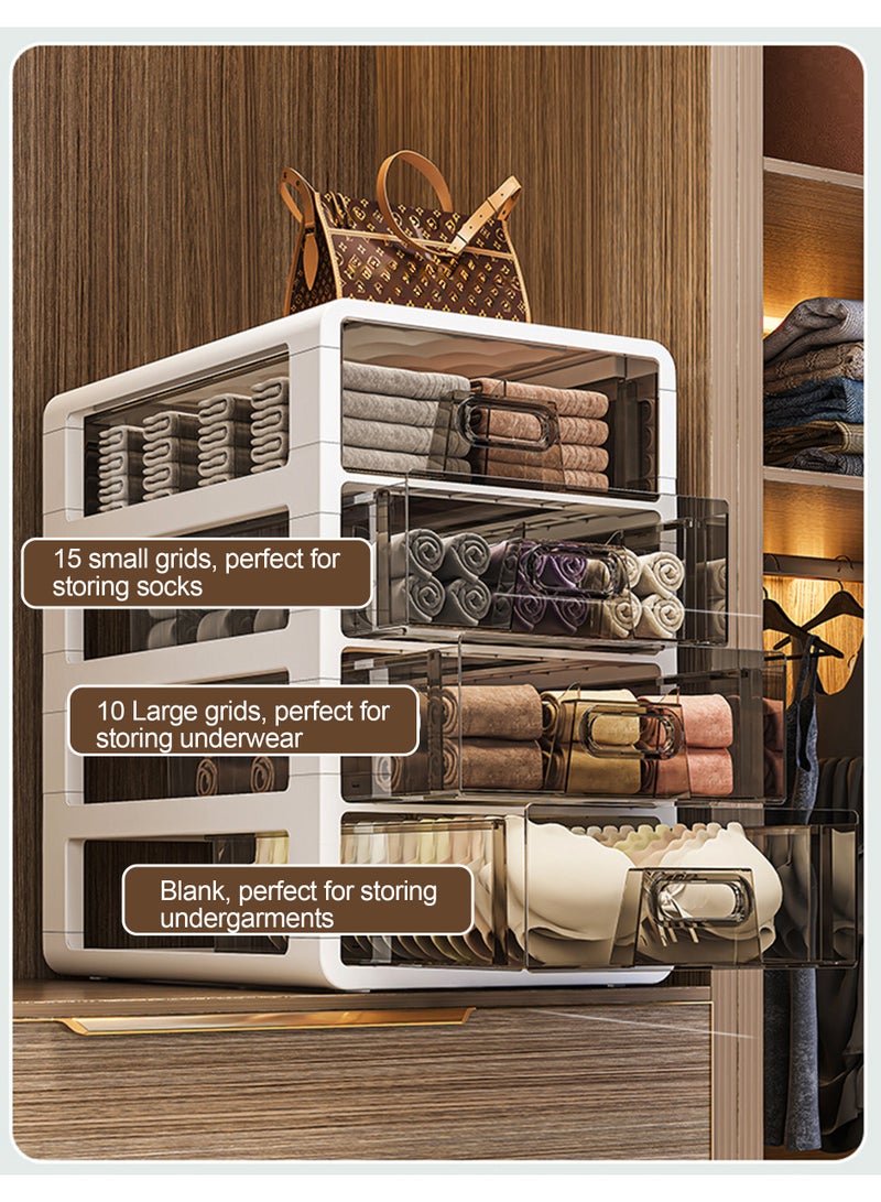 Vparty Underwear Organizer Drawer, 4 Tiers Underwear Storage Drawer, Stackable Closet Organizers and Storage Box for Bras, Socks, Scarves, Ties, Belt (4 Tier- 1 grid+10 grids+15 grids+15 grids)  - Image 5