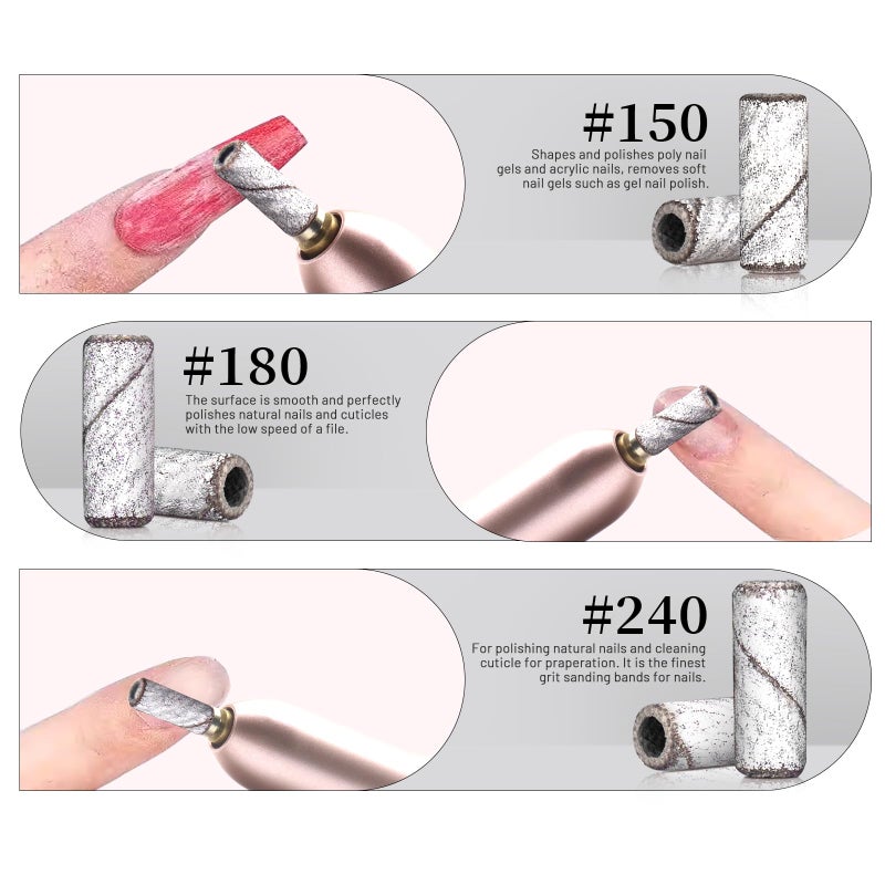 BLESWIN 200pcs 240 Grit Small Sanding Bands for Nail Drill with 2pcs 3/32â€™â€™ Upgrade Mandrels Bits, Mini Sanding Bands for Nail Drill for Manicure Nail Salon and Nail Enthusiasts Use, White - Image 3