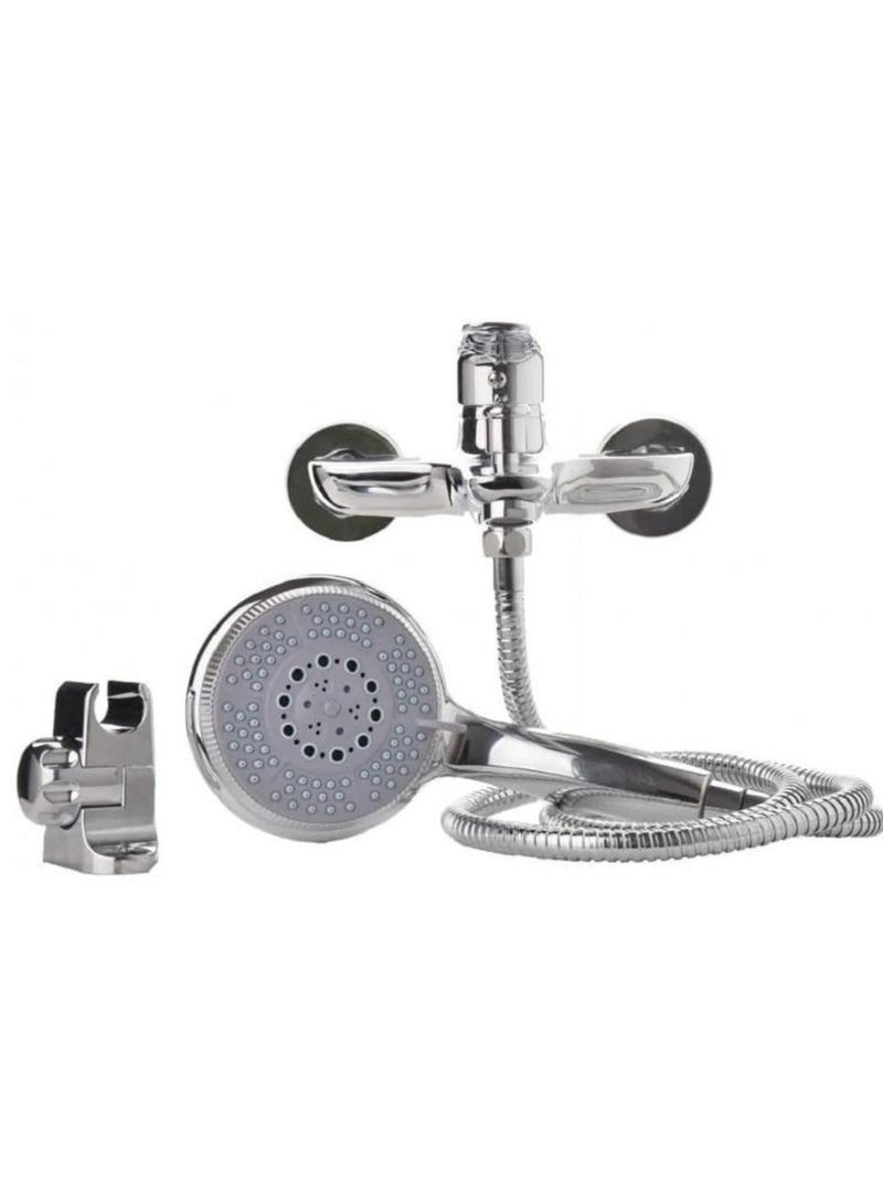 Single Handle Chrome Shower Mixer Includes Shiny Chrome Shower Head with Wall Mounted Shower Arm Holder Complete Shower Set - Image 1