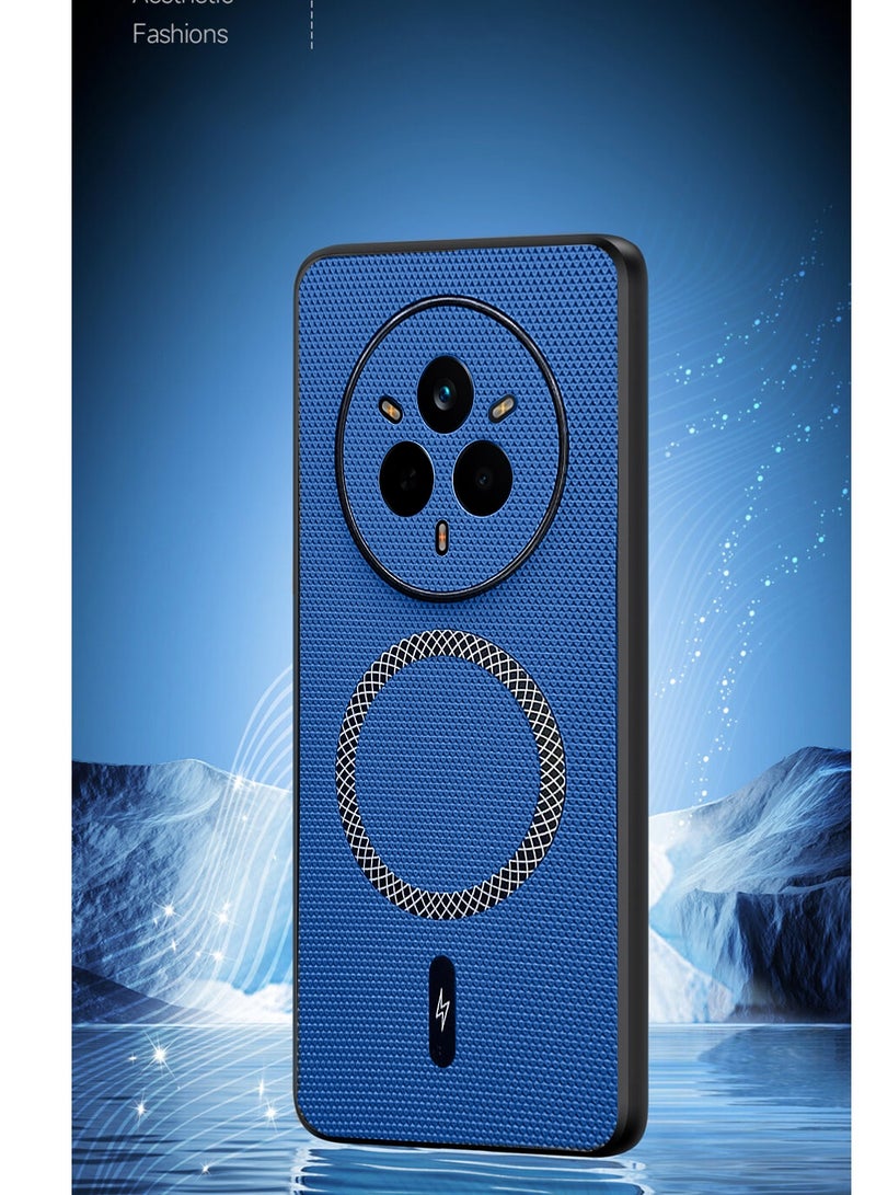 Wtech Realme 14 Pro / Realme 14 Pro Plus 5G 2025 Support Wireless Charging Magnetic Cover Texture PU Leather  Phone Case Cover (MCMPMN) - Navy Blue - Image 4