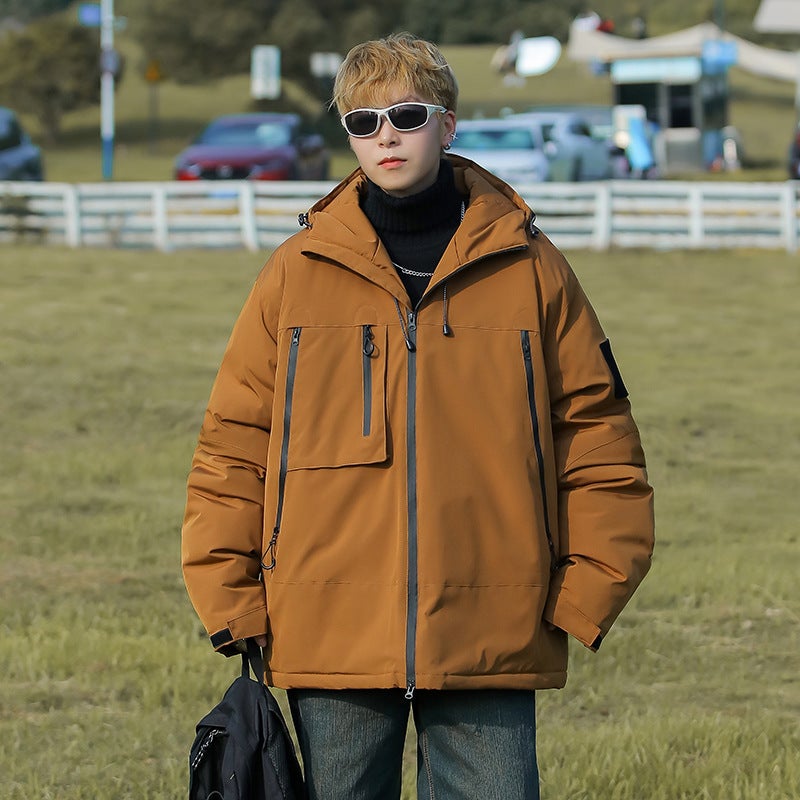 Generic Mountain style assault clothing mens cotton-padded jacket called trendy outdoor three-proof technology loose leisure autumn hooded jacket coat 891 orange brown cotton coat