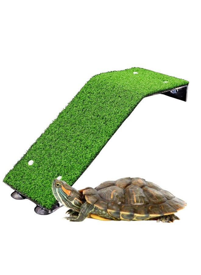 سايم منصة حمام سباحة للسلاحف من سايم مصنوعة من الأكريليك مع شرفة استراحة من العشب الصناعي للسلاحف المائية والضفادع والسمندل والسلمندر والسمندل المائي - مقاس متوسط - Image 1