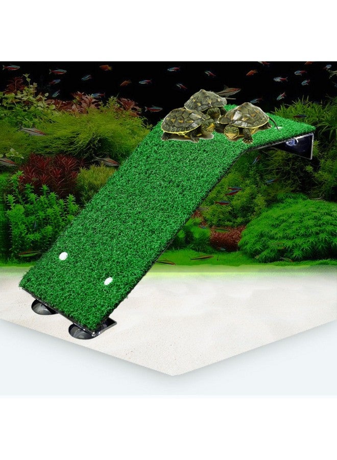 سايم منصة حمام سباحة للسلاحف من سايم مصنوعة من الأكريليك مع شرفة استراحة من العشب الصناعي للسلاحف المائية والضفادع والسمندل والسلمندر والسمندل المائي - مقاس متوسط - Image 4