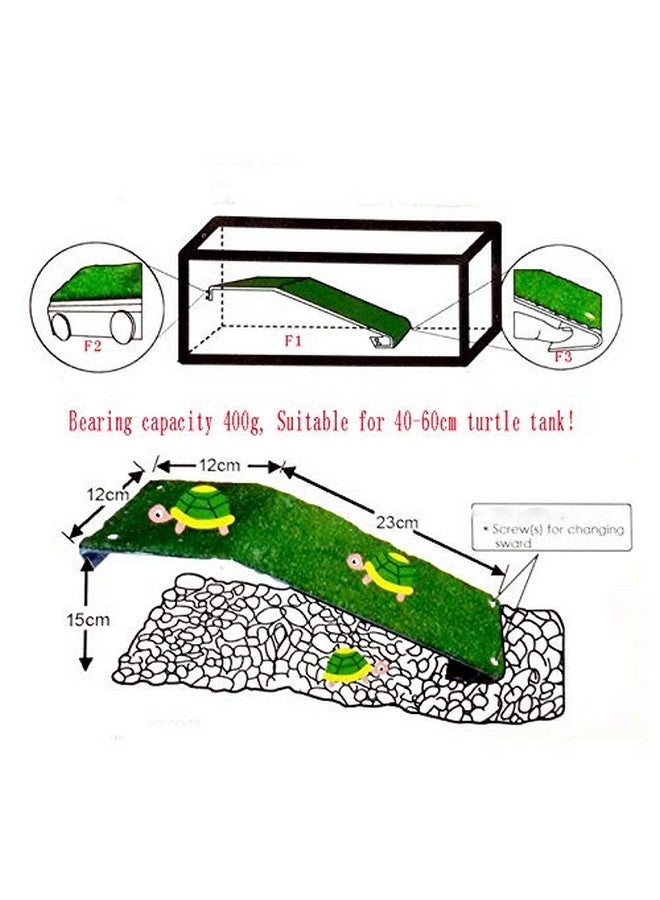 سايم منصة حمام سباحة للسلاحف من سايم مصنوعة من الأكريليك مع شرفة استراحة من العشب الصناعي للسلاحف المائية والضفادع والسمندل والسلمندر والسمندل المائي - مقاس متوسط - Image 2