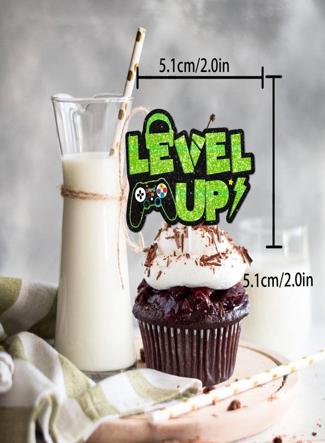 LETLIMIT 18pcs Green Glitter Dessert Cupcake Topper Play Gaming Game Console Theme Decor Supplies Men Women Happy Birthday Party Decoration - Image 2