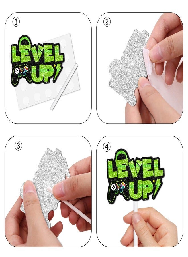LETLIMIT 18pcs Green Glitter Dessert Cupcake Topper Play Gaming Game Console Theme Decor Supplies Men Women Happy Birthday Party Decoration - Image 4