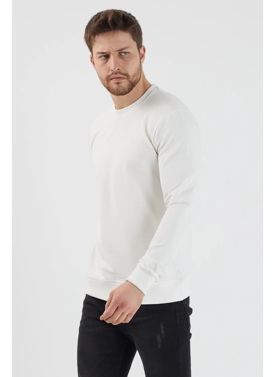 MRS Clothing Plan Men's Ecru Basic Crew Neck Thin Sweatshirt