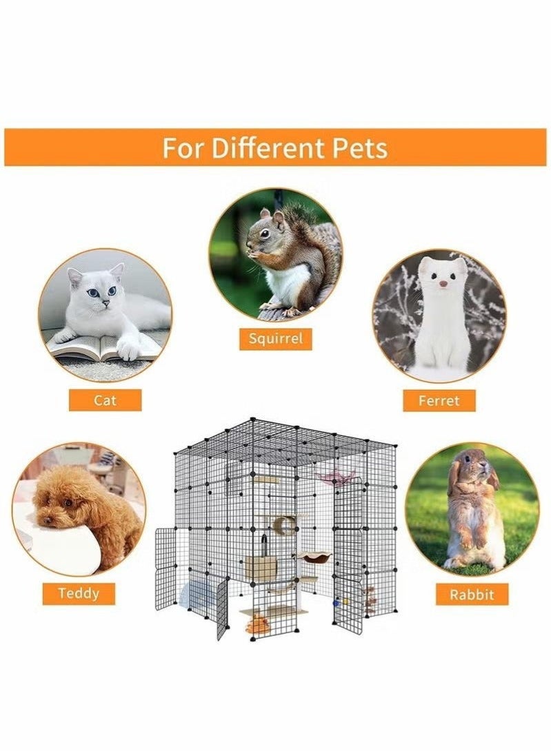 والالا قفص قطط كبير للاستخدام الداخلي مع حظيرة قطط معدنية وسلك مثالي لقطط من 1 إلى 4 قطط، بدون منصة، لون أسود - Image 4