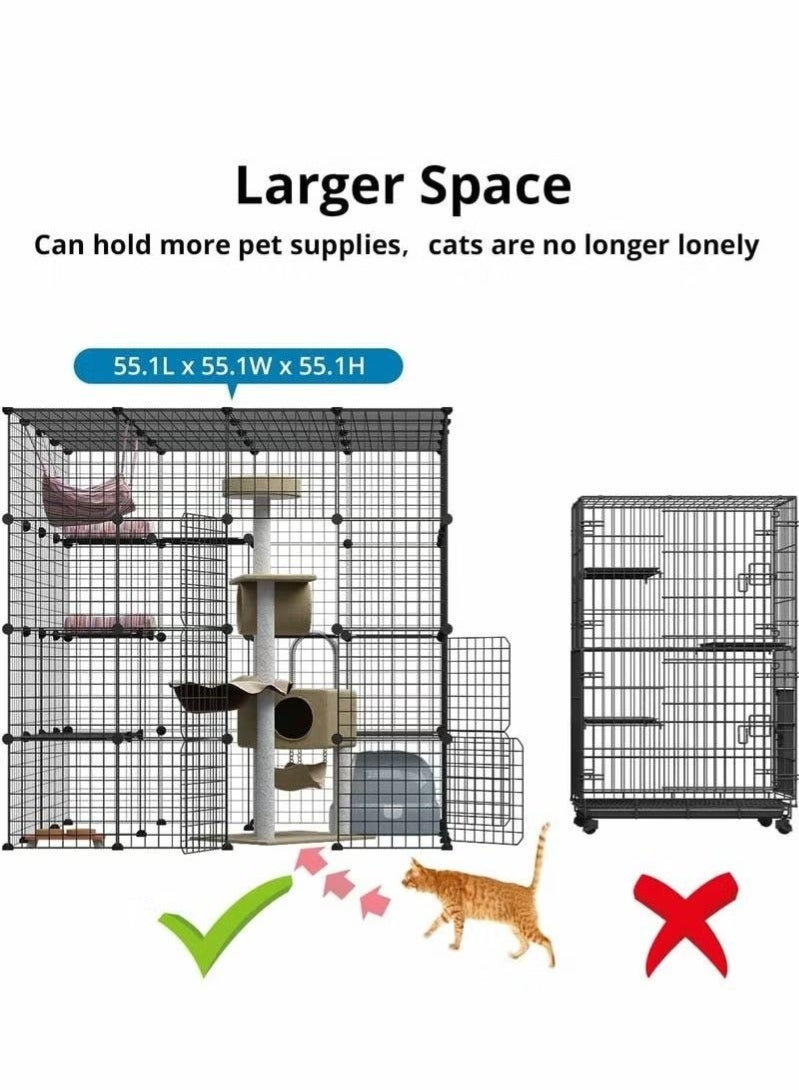 والالا قفص قطط كبير للاستخدام الداخلي مع حظيرة قطط معدنية وسلك مثالي لقطط من 1 إلى 4 قطط، بدون منصة، لون أسود - Image 3