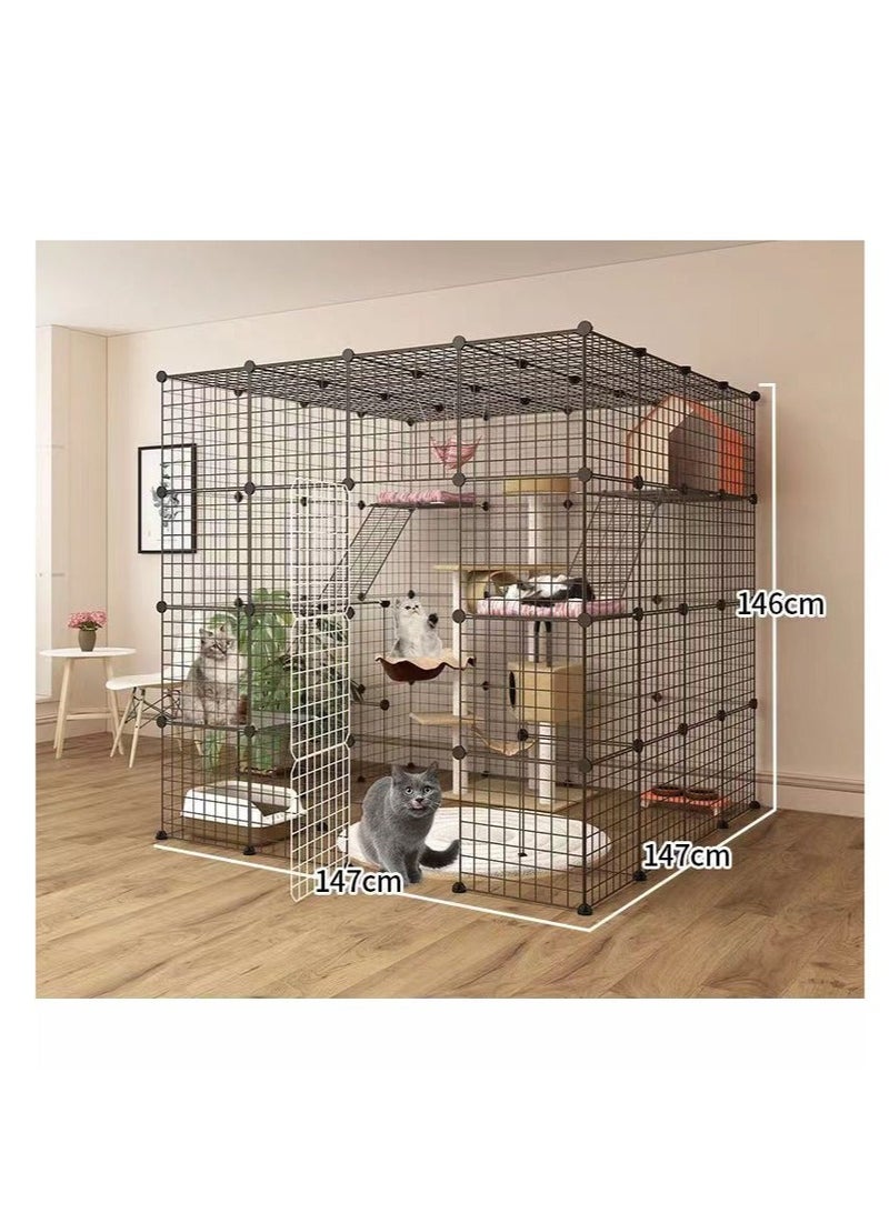 والالا قفص قطط كبير للاستخدام الداخلي مع حظيرة قطط معدنية وسلك مثالي لقطط من 1 إلى 4 قطط، بدون منصة، لون أسود - Image 2