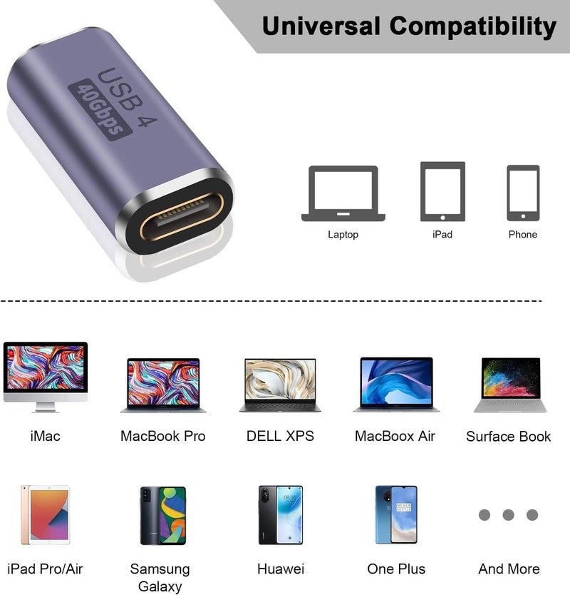 kaca محول USB C أنثى إلى أنثى، 100 واط PD، 40 جيجابت في الثانية، فيديو 8K@60Hz، موصل USB نوع C لموسع Thunderbolt 4/3، MacBook Pro/Air، لابتوب، جهاز لوحي، هاتف، قاعدة، محور - Image 5