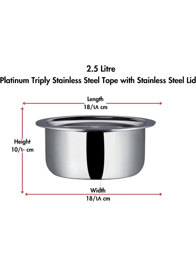 Vinod Platinum Triply Stainless Steel Tope/Boiling Pot/Cooking Pot/Patila with SS Lid - 2.5 Litre, 18 cm|SAS Metal|Induction and Gas Stove Friendly - Image 3