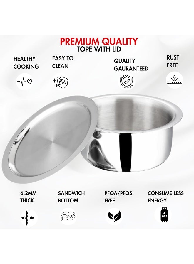 Vinod Platinum Triply Stainless Steel Tope/Boiling Pot/Cooking Pot/Patila with SS Lid - 2.5 Litre, 18 cm|SAS Metal|Induction and Gas Stove Friendly - Image 4