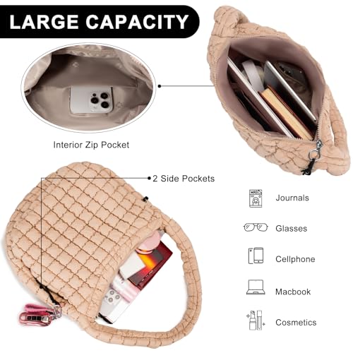 GASSDA Puffer Tote Bag for Women Large Quilted Puffy Lightweight Carryall Crossbody Tote Bag for Women (khaki) - Image 4