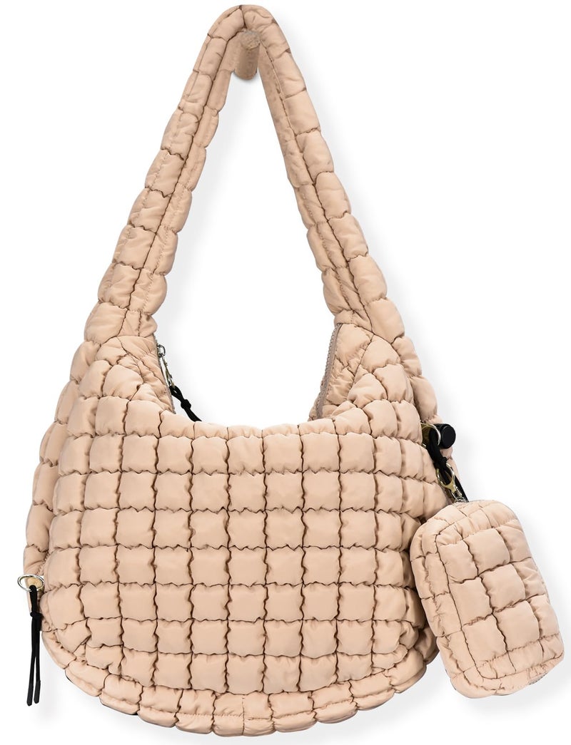 GASSDA Puffer Tote Bag for Women Large Quilted Puffy Lightweight Carryall Crossbody Tote Bag for Women (khaki) - Image 1