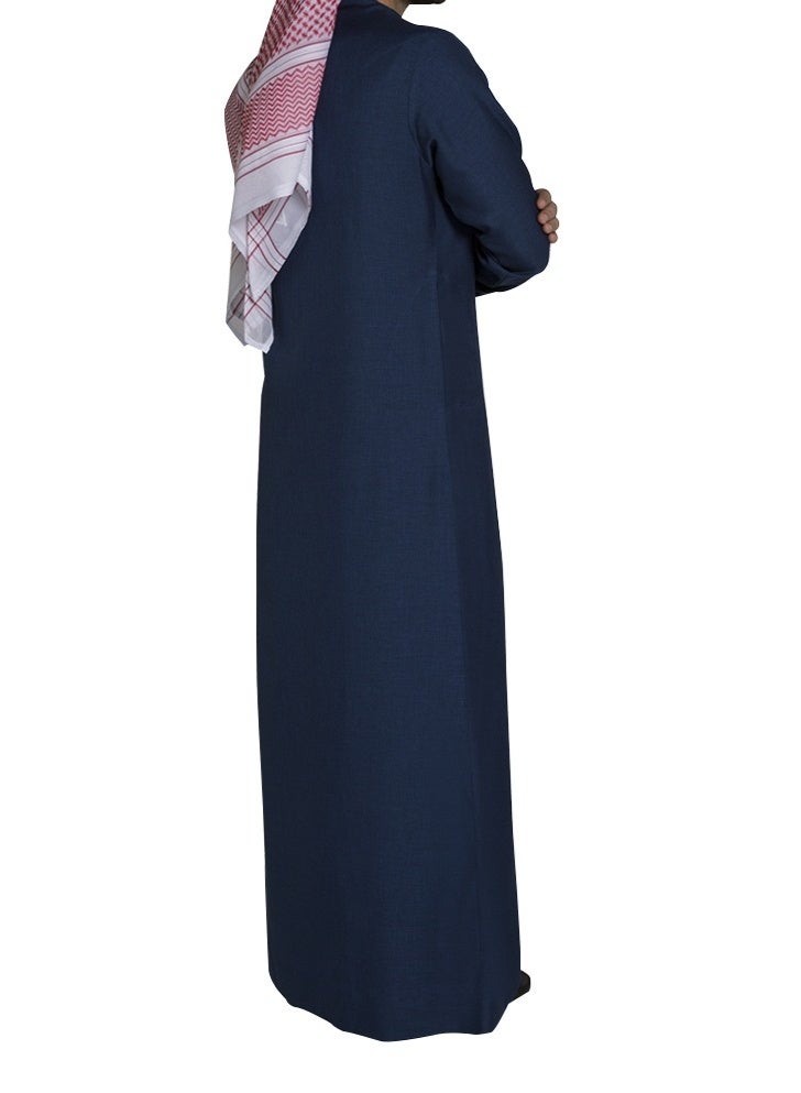 Al Rayie Men's Emarati Thobe | Premium Cotton Blue Kandura | Traditional Arabic Dishdasha | Hand Stitched Daily Wear - Image 2