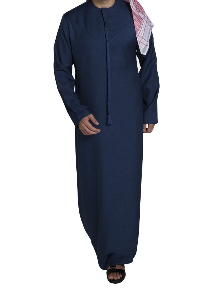 Al Rayie Men's Emarati Thobe | Premium Cotton Blue Kandura | Traditional Arabic Dishdasha | Hand Stitched Daily Wear - Image 1