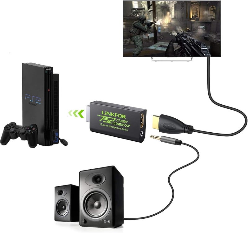 LiNKFOR PS2 to HDMI Converter for Sony PlayStation 2 to HDMI Adapter with 3.5mm Headphone Audio Jack for HDTV Monitor (PS2 to HDMI Converter with 3ft HDMI Cable) - Image 4