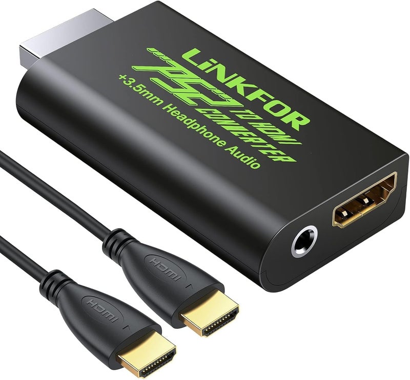 LiNKFOR PS2 to HDMI Converter for Sony PlayStation 2 to HDMI Adapter with 3.5mm Headphone Audio Jack for HDTV Monitor (PS2 to HDMI Converter with 3ft HDMI Cable) - Image 1