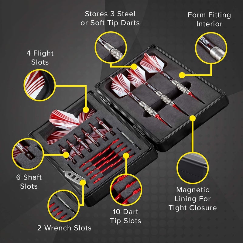 CASEMASTER Sinister Magnetic Aluminum Dart Case with Precision Cut Space to Hold 3 Steel Tip or Soft Tip Darts and Extra Flights, Shafts and Tips, Magnetic Latch Keeps Case Closed Tight,Grey - Image 2