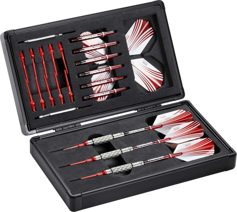 CASEMASTER Sinister Magnetic Aluminum Dart Case with Precision Cut Space to Hold 3 Steel Tip or Soft Tip Darts and Extra Flights, Shafts and Tips, Magnetic Latch Keeps Case Closed Tight,Grey - Image 1