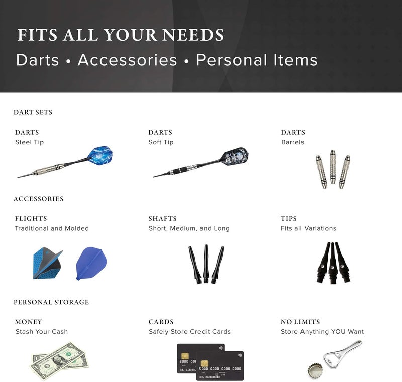 CASEMASTER Sinister Magnetic Aluminum Dart Case with Precision Cut Space to Hold 3 Steel Tip or Soft Tip Darts and Extra Flights, Shafts and Tips, Magnetic Latch Keeps Case Closed Tight,Grey - Image 4