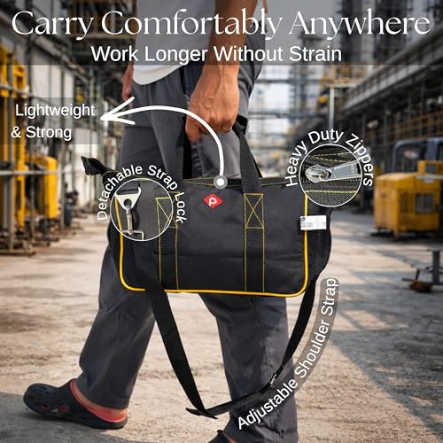 PAHAL 14 Inch Heavy Duty Nylon Tool Bag Waterproof | Electrician, Plumber, Technician Tool Organizer | Multi Pocket Durable Tool Storage Bag with Shoulder Strap (Yellow, Medium) - Image 3