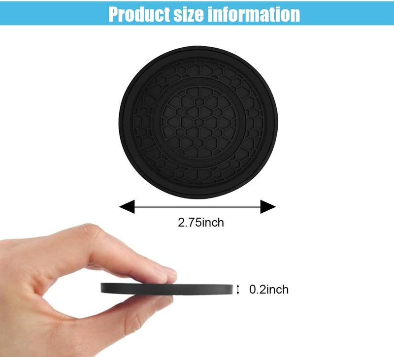 smilfuy 2PCS Car Cup Holder Coasters, 2.75 Inch Auto Non-Slip Anti Dust Cup Mats, Console Cup Holder Insert Coaster Auto Insulated Mats, Universal Interior Accessories for Most Cars (Black) - Image 2