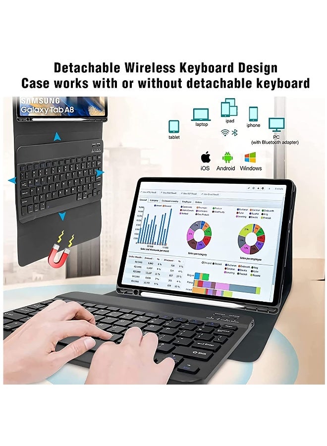Slim Smart Cover with Detachable Bluetooth Keyboard and Built-in S Pen Holder for Samsung Galaxy Tab A8 10.5 Inch (2022) - Compatible with SM-X200/X205/X207 (Black) - Image 3