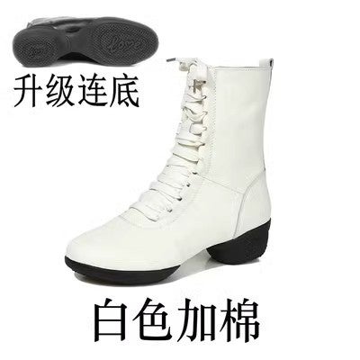 Generic 2023 Womens Sailor Dance Boots Soft Sole Autumn Winter White plus cotton (even bottom)
