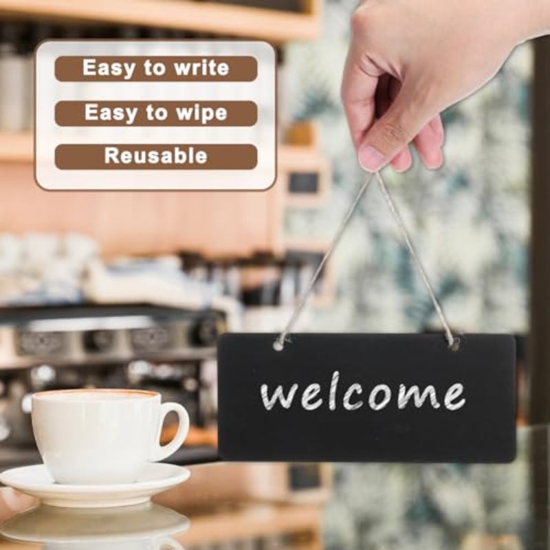 6 PCS Wooden Hanging Chalkboard Signs Double Sided, 7x3 Inch Small Rectangle Erasable Message Board, Vintage Memo Signs with Hanging String for Wedding Bar Kitchen Party Decoration Restaurant Menu - Image 3
