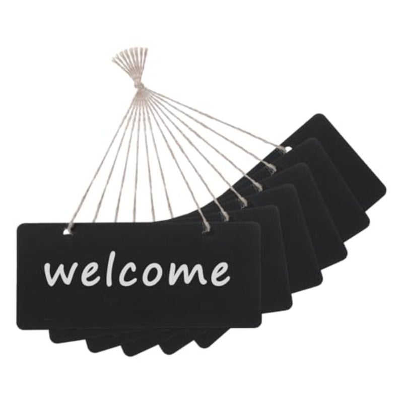 6 PCS Wooden Hanging Chalkboard Signs Double Sided, 7x3 Inch Small Rectangle Erasable Message Board, Vintage Memo Signs with Hanging String for Wedding Bar Kitchen Party Decoration Restaurant Menu - Image 1